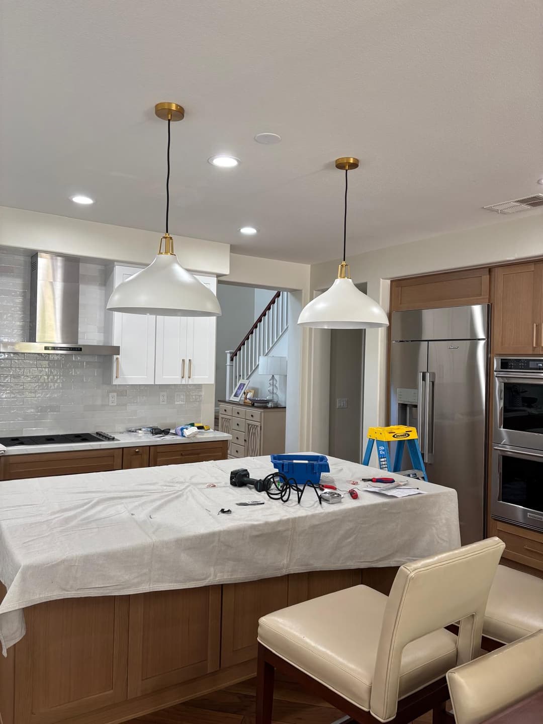 picture of installed lights in a kitchen luxury and custom workdone by a licensed contractor