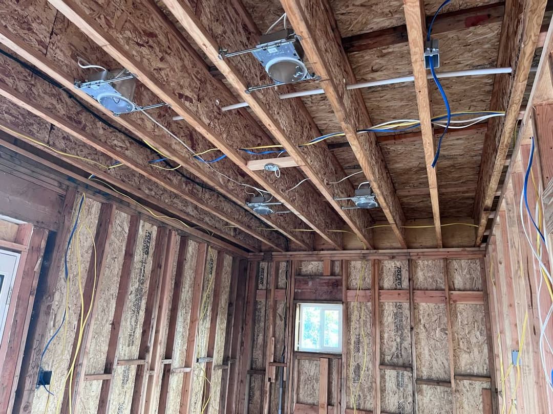picture of newly installed electrical wiring throughout a garage